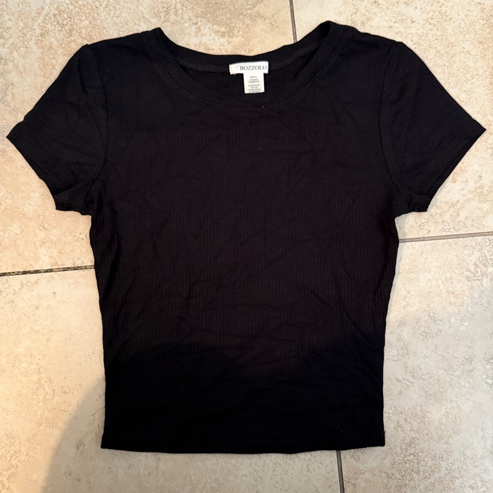 Bozzolo Black Ribbed Short Sleeve Top